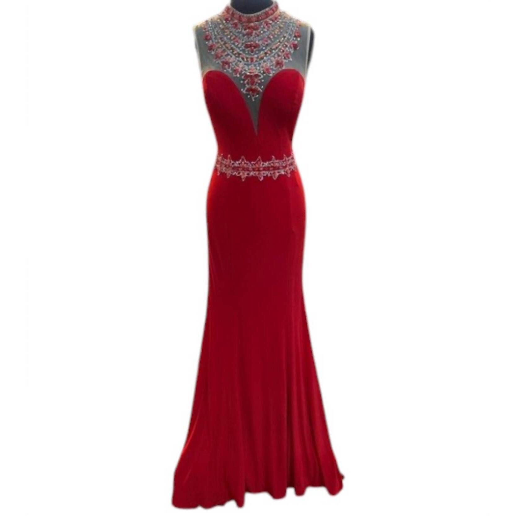 New Alyce Paris Women's Embellished Halter Neckline Gown In Red